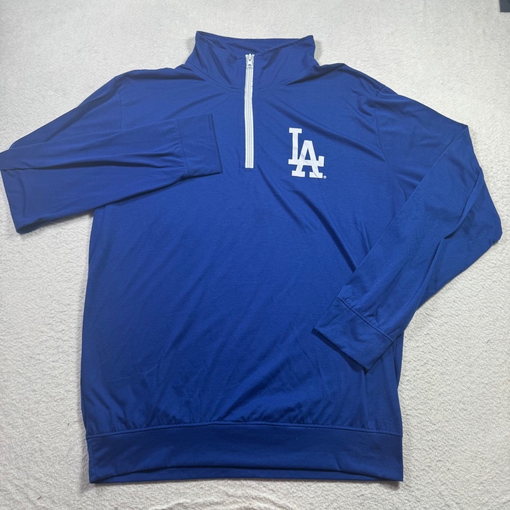 MLB LA Dodgers Quarter Zip Pullover Mens Large Blue Coca-Cola Good Graphic Sport